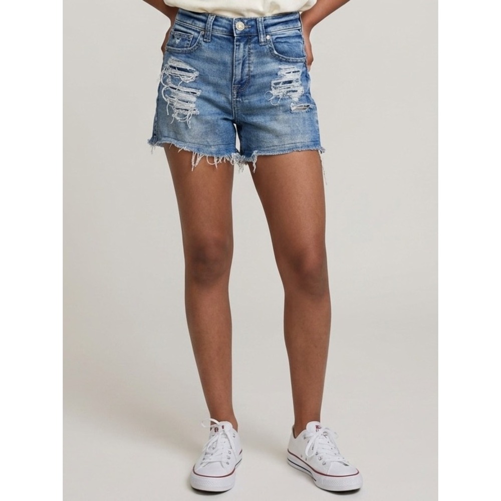 American Eagle Denim Shorts Womens 27 Next Level Stretch Distressed Raw Hem Blue